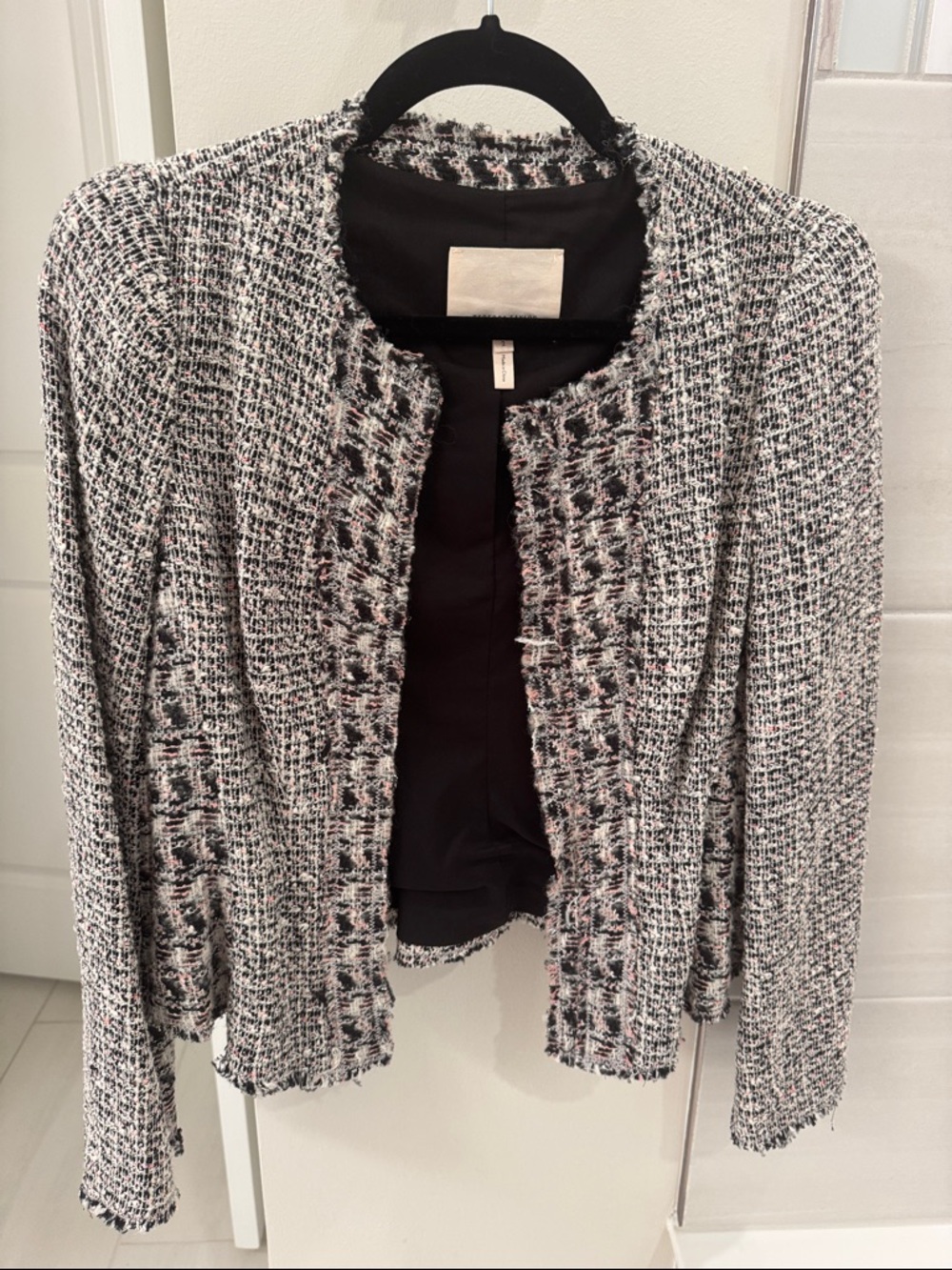Rebecca Taylor Black & White Bouclé Fringe Jacket